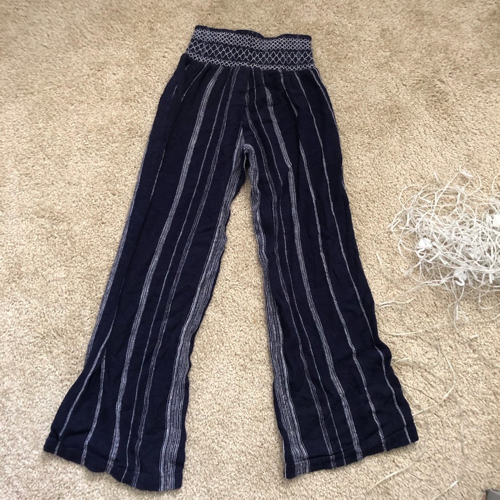 Navy & white Striped Wide Leg Pants